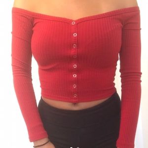 Red off the shoulder long sleeve top
